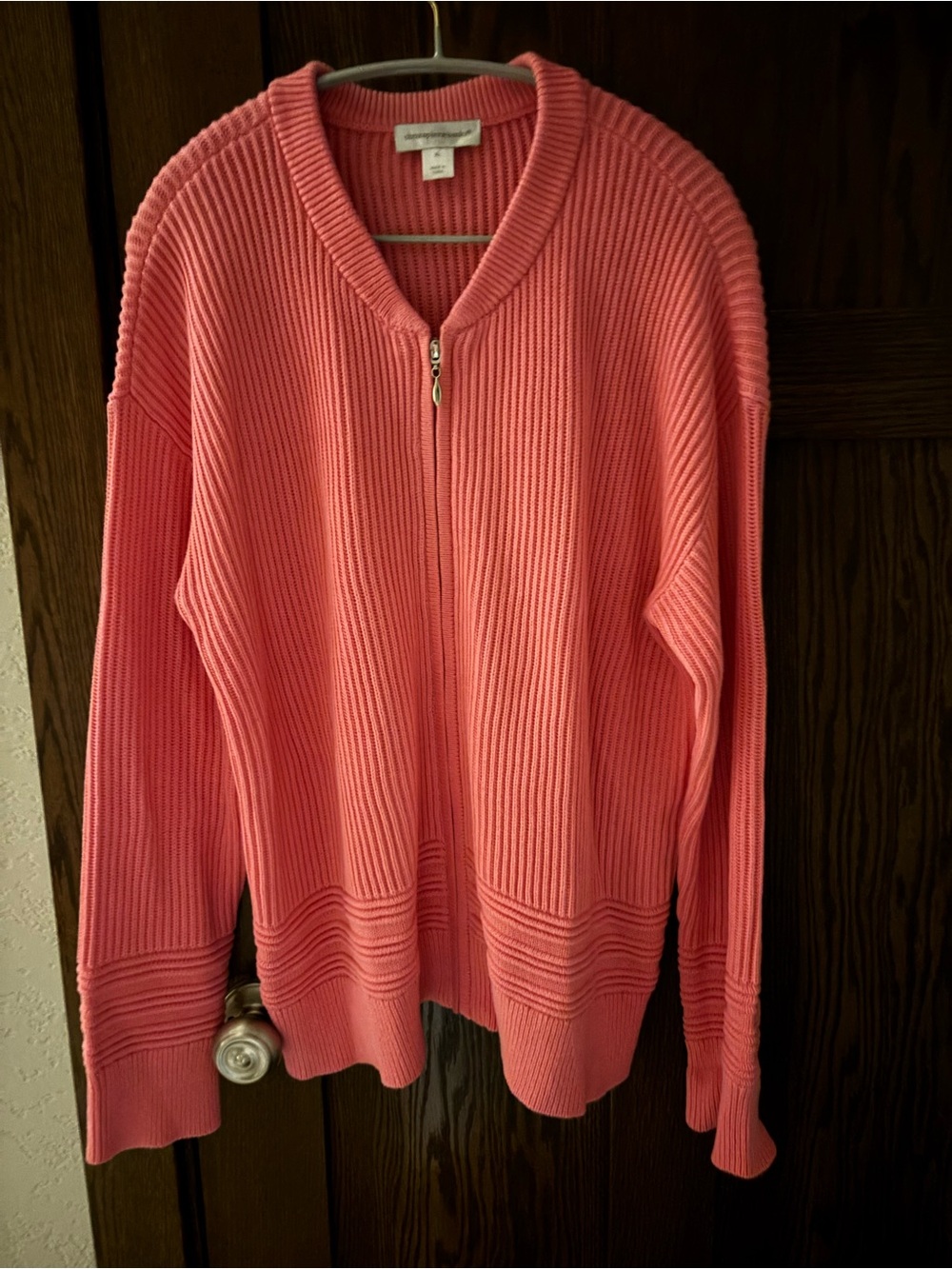 Christopher & Banks Women's Coral Zip-Front Ribbed Sweater XL.